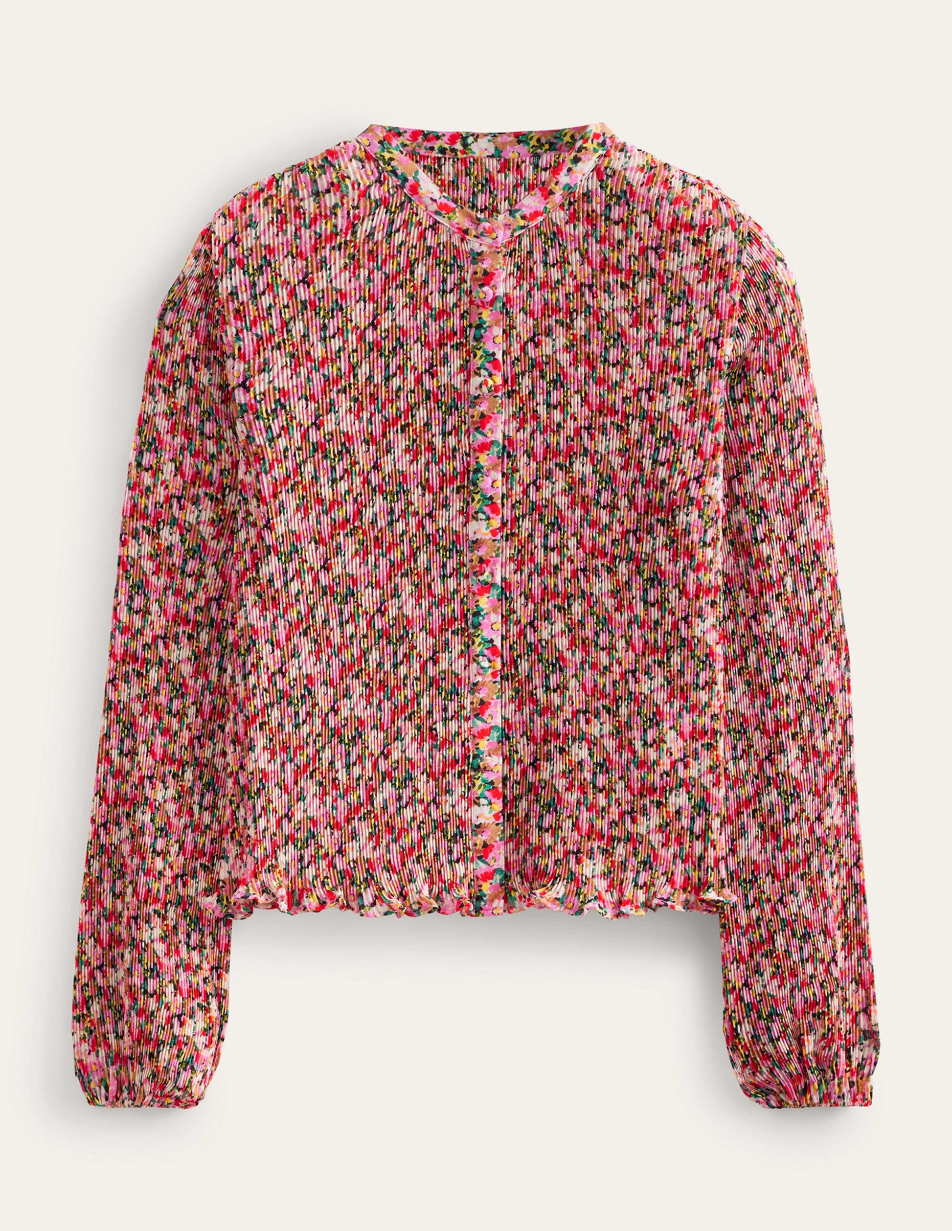 Bluse mit Plisseefalten-Bunt, Gemaltes Blumenmuster-10