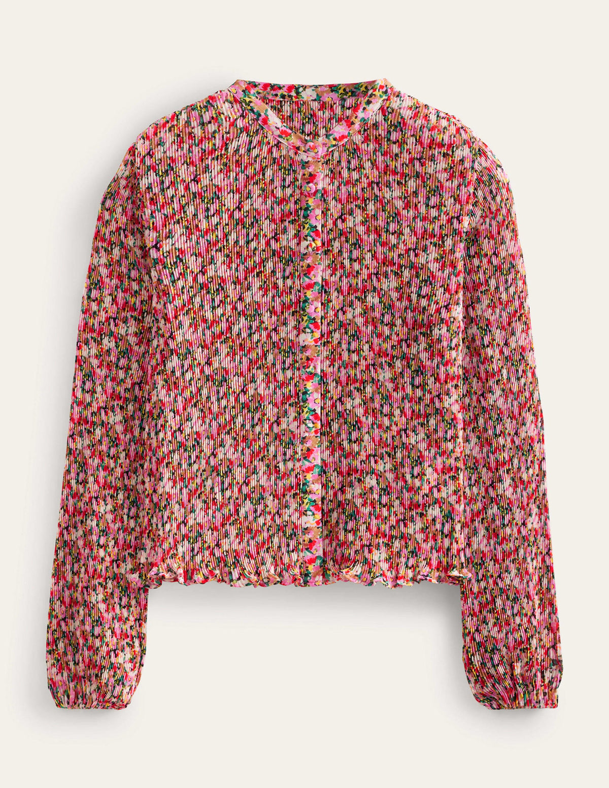 Bluse mit Plisseefalten-Bunt, Gemaltes Blumenmuster - Image 10