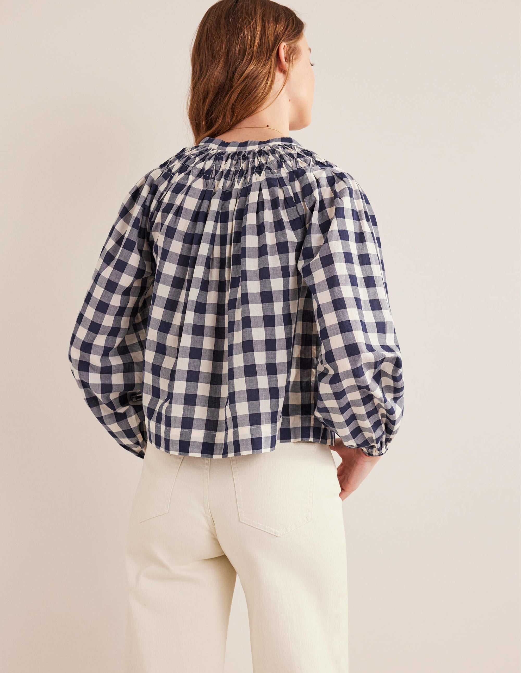 Smocking Detail Blouse-French Navy Gingham - Image 3