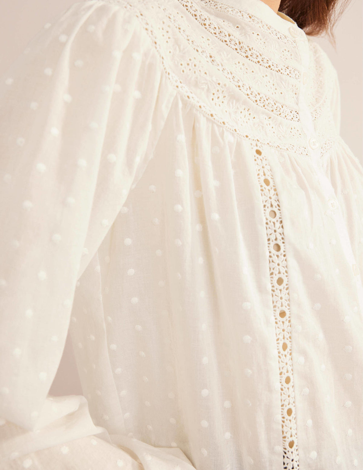 Statement-Bluse mit Spitzenborte-Naturweiß - Image 2