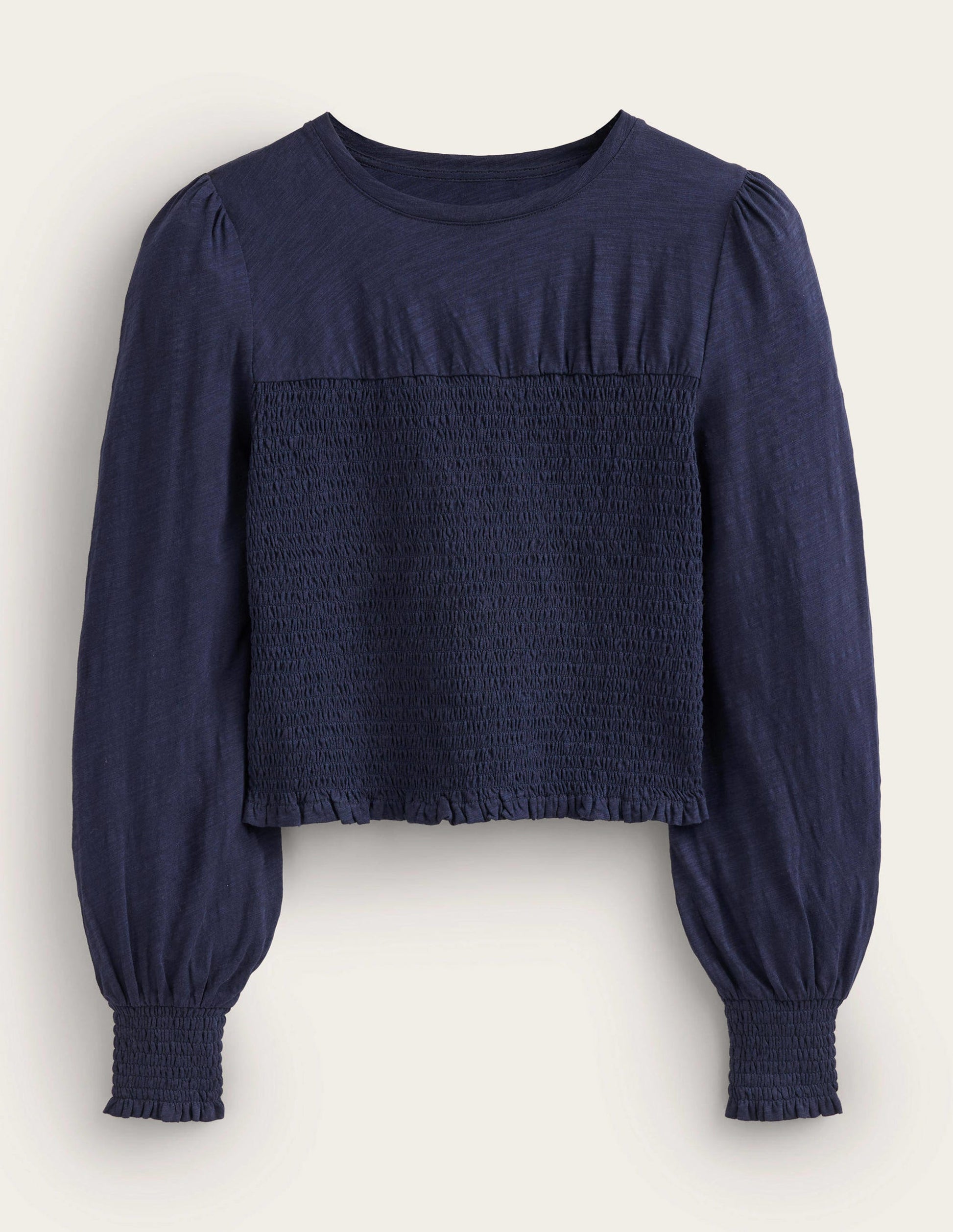 Top en coton avec corsage à smocks-Bleu marine-6