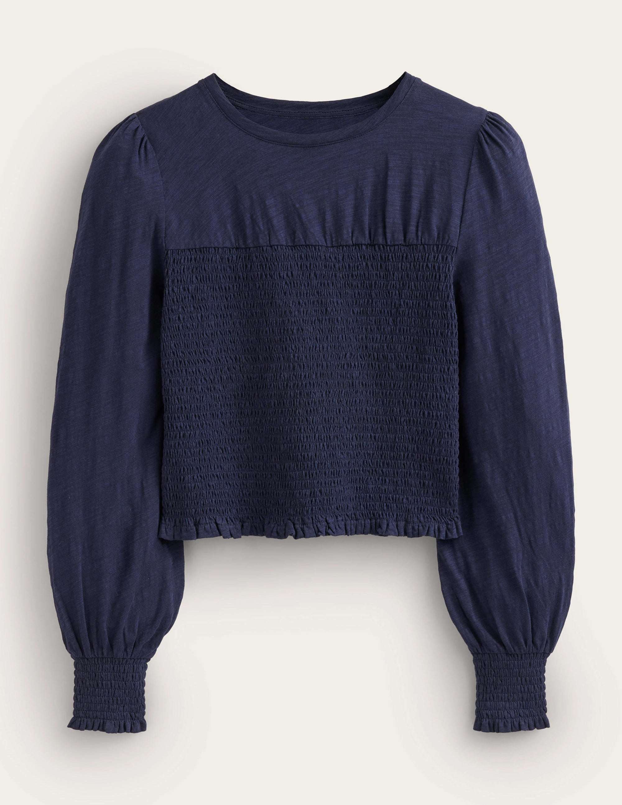 Top en coton avec corsage à smocks-Bleu marine - Image 6