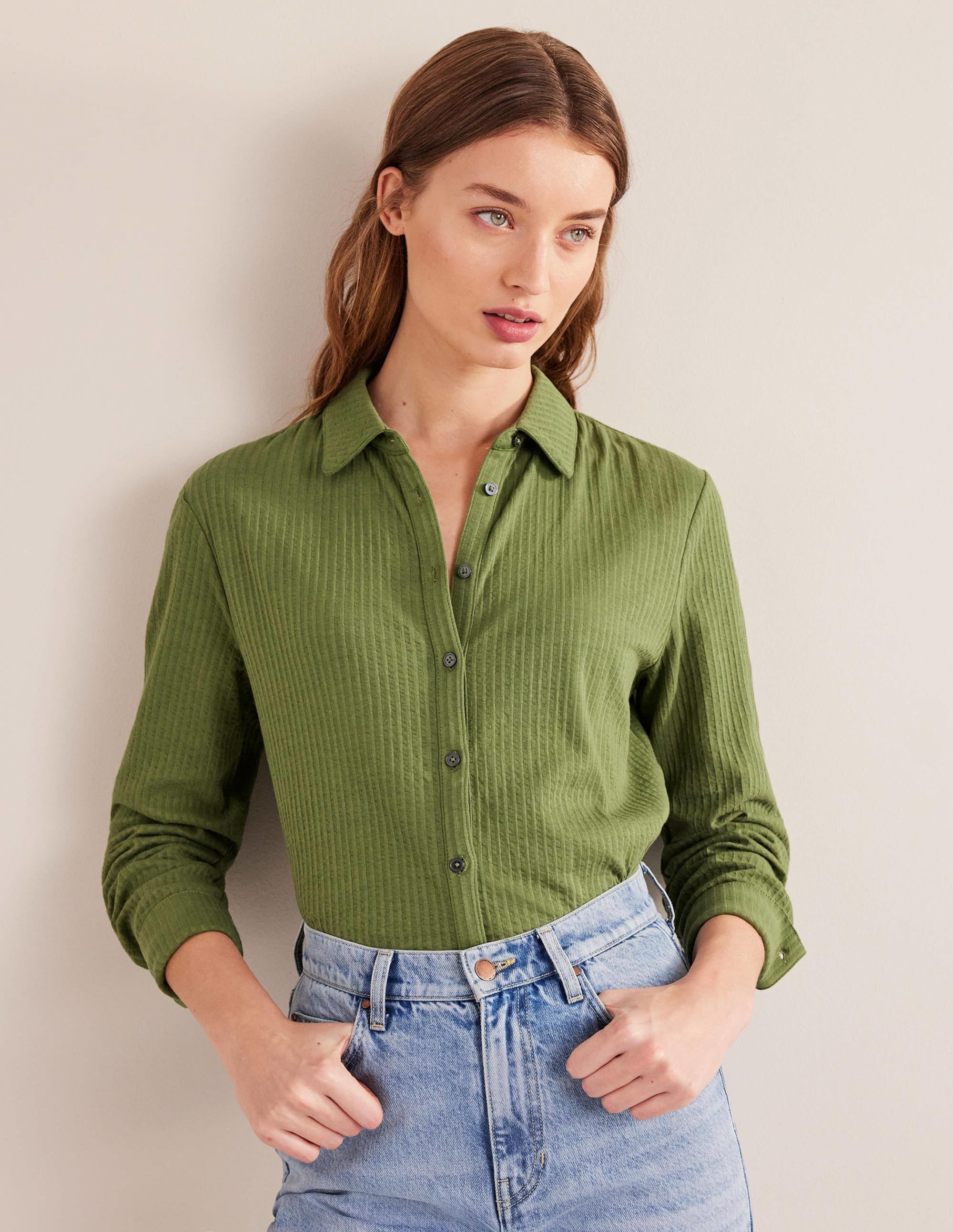 Textured Jersey Shirt-Washed Khaki - Image 1