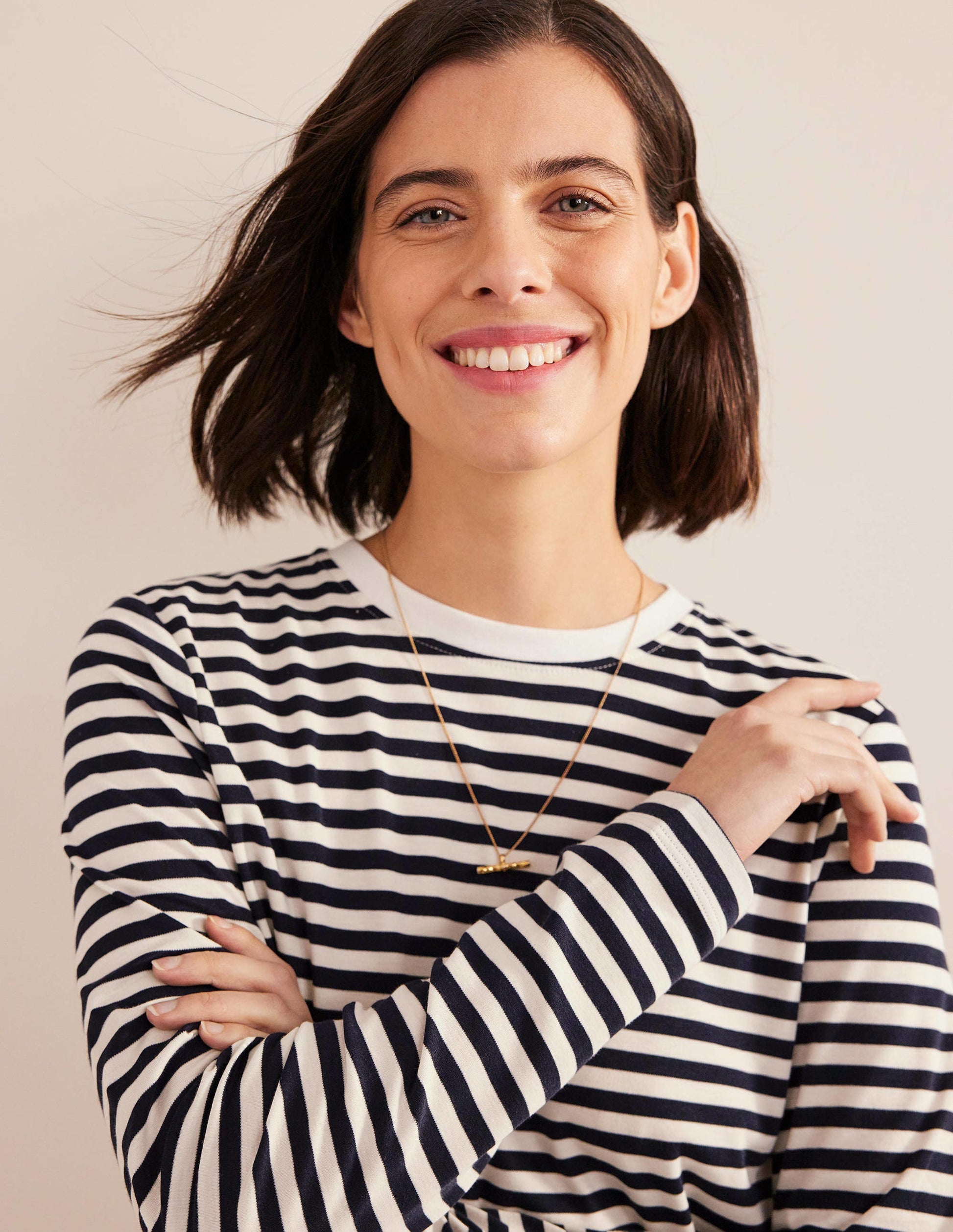 Perfektes Oberteil mit langen Ärmeln-Naturweiß/Navy, Gestreift-2