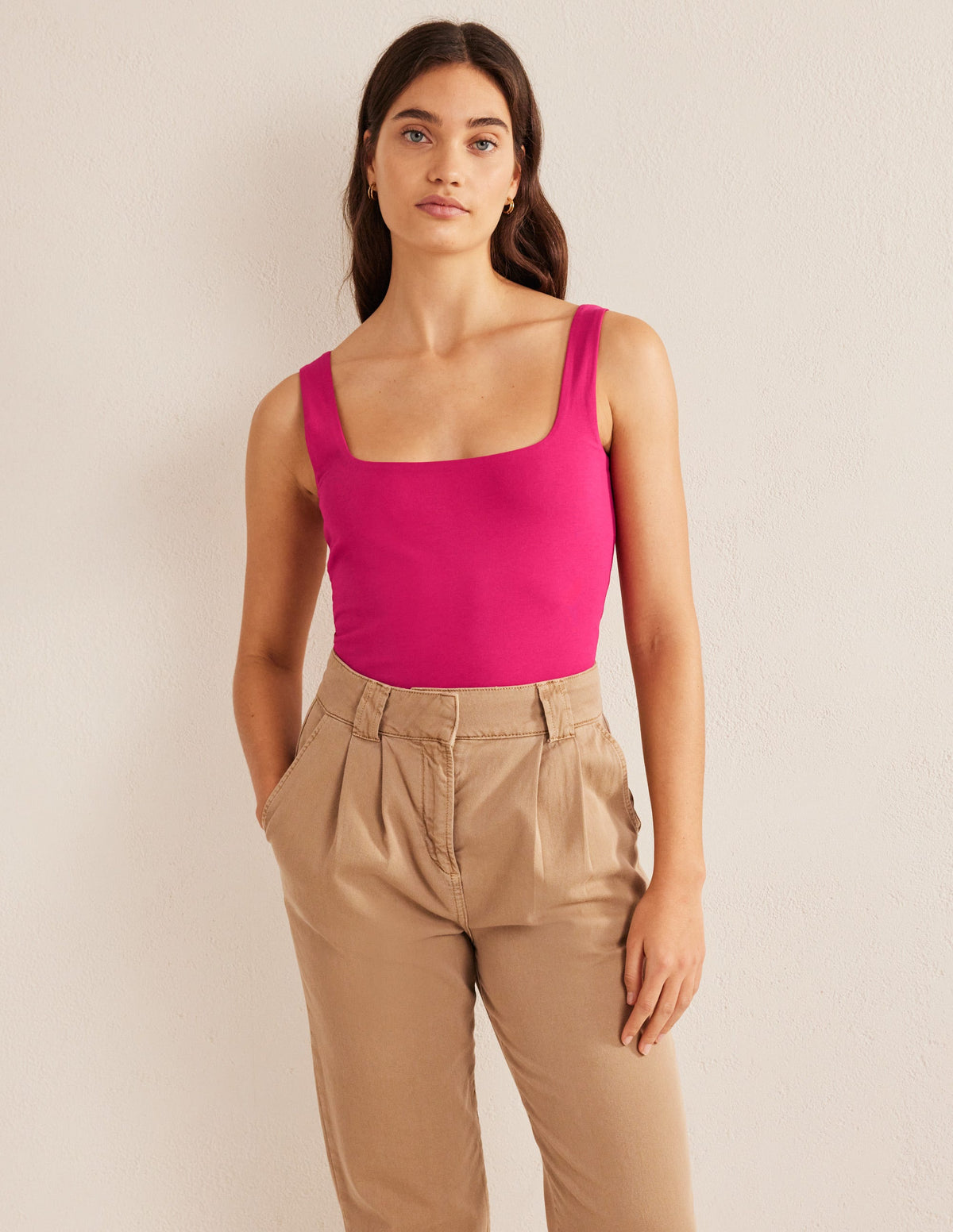 Doppellagiges Tanktop mit eckigem Ausschnitt-Rubinrot-4