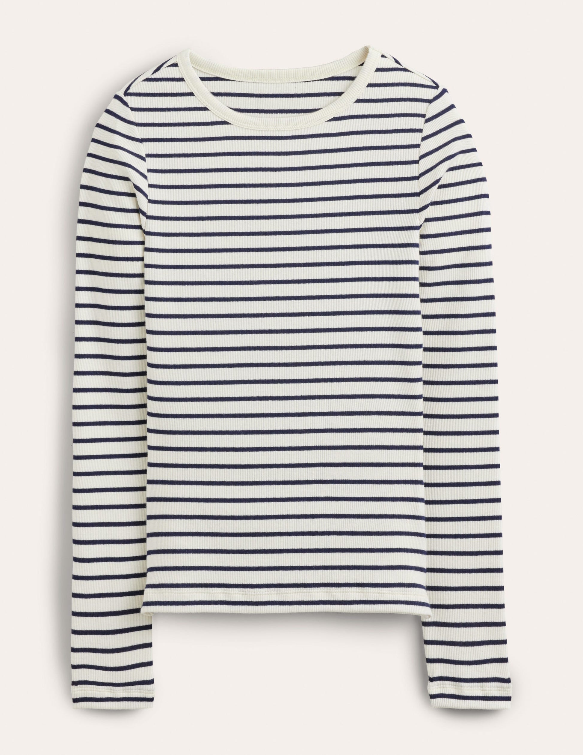 Langärmliges geripptes Baumwolloberteil-Naturweiß/Navy, Gestreift-6