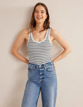Geripptes Tanktop mit Rundhalsausschnitt-Naturweiß/Navy, Gestreift