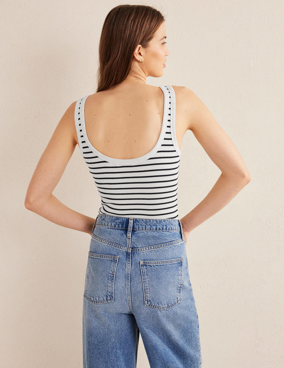 Geripptes Tanktop mit Rundhalsausschnitt-Naturweiß/Navy, Gestreift - Image 3