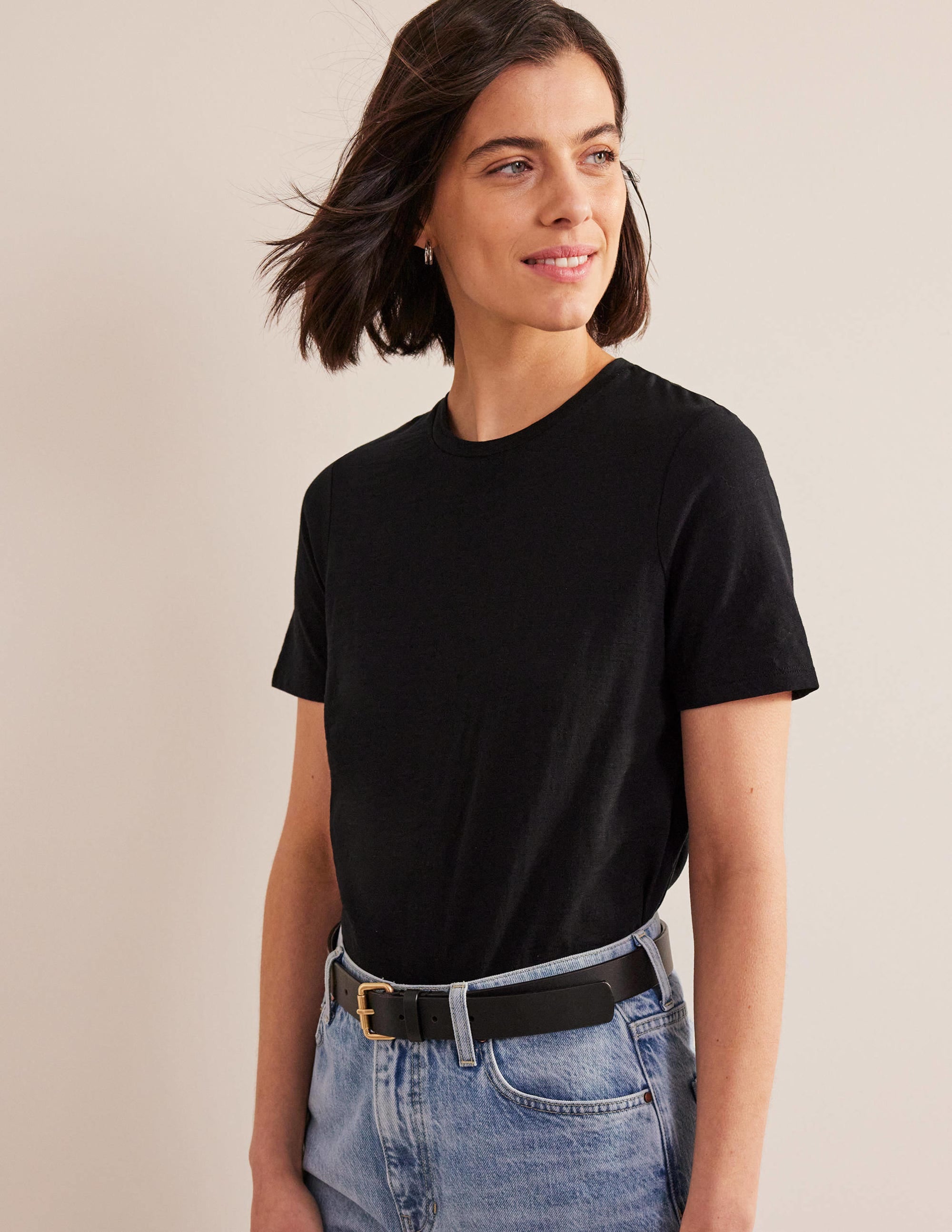 Baumwoll-T-Shirt mit Rundhalsausschnitt-Schwarz - Image 1
