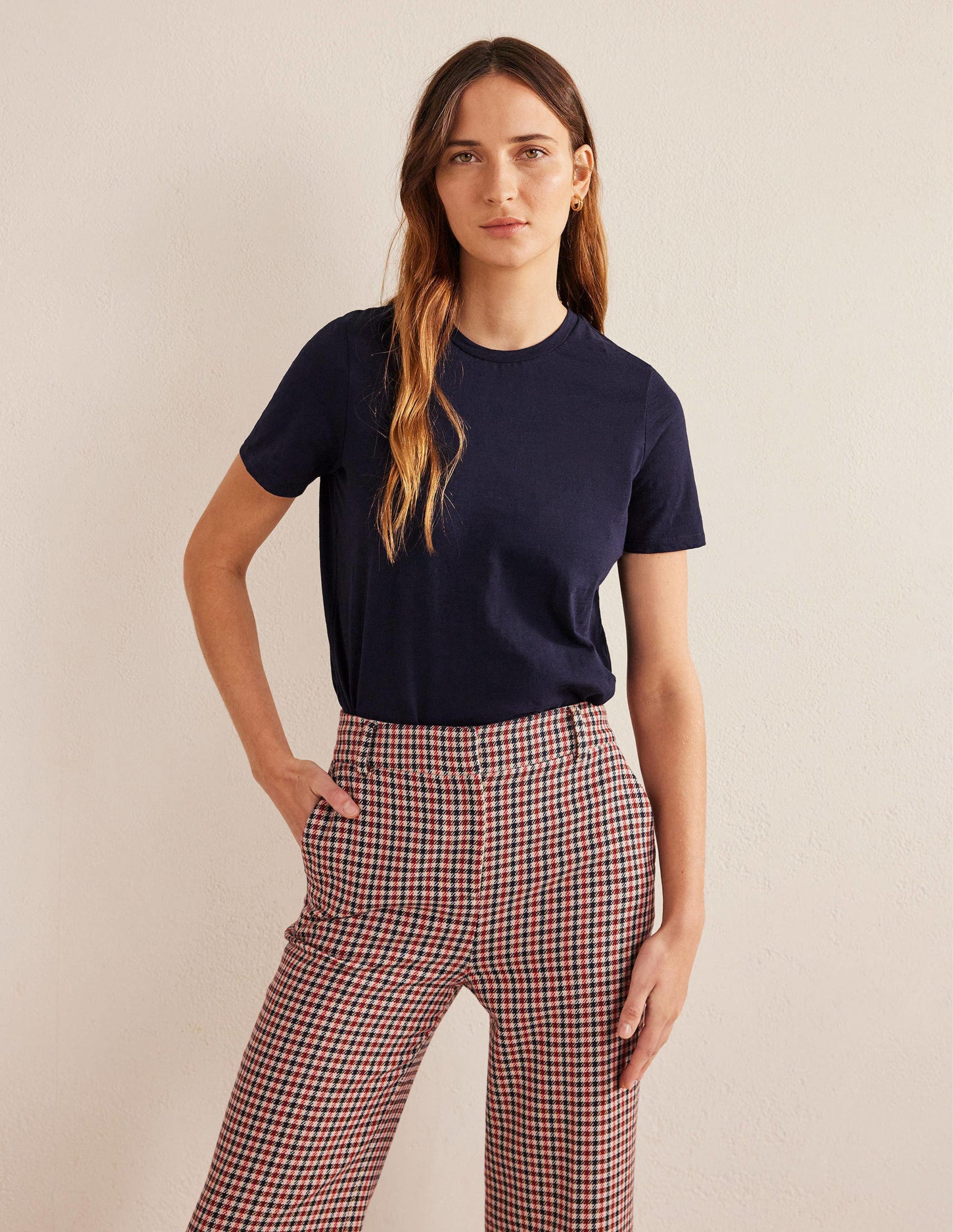 Baumwoll-T-Shirt mit Rundhalsausschnitt-Marineblau-1