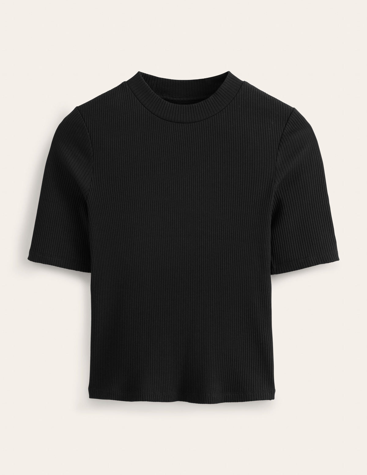 T-shirt côtelé à col montant-Noir - Image 5