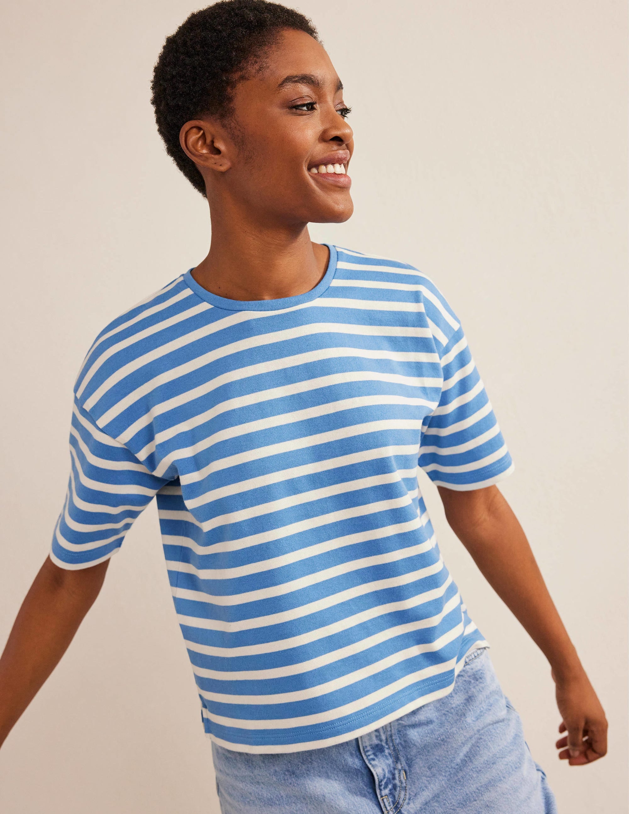 Oversize Breton-T-Shirt-Porzellanblau/Naturweiß, Gestreift - Image 1