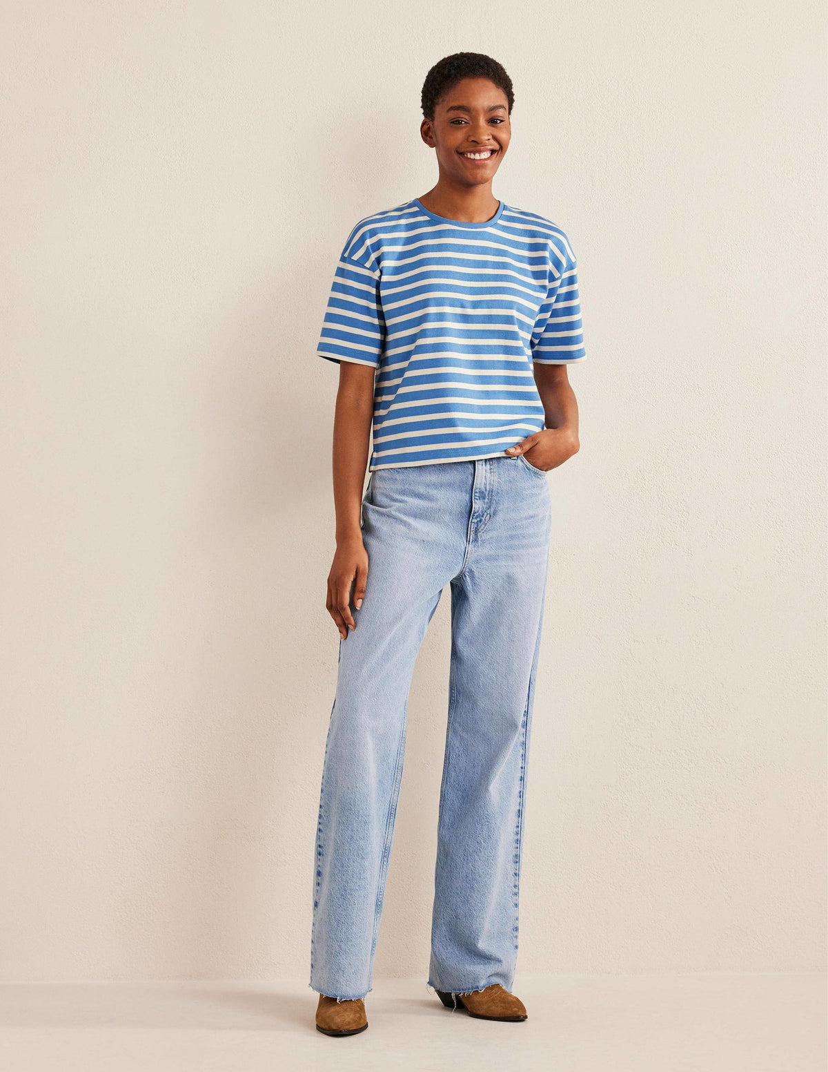 Oversize Breton-T-Shirt-Porzellanblau/Naturweiß, Gestreift - Image 4