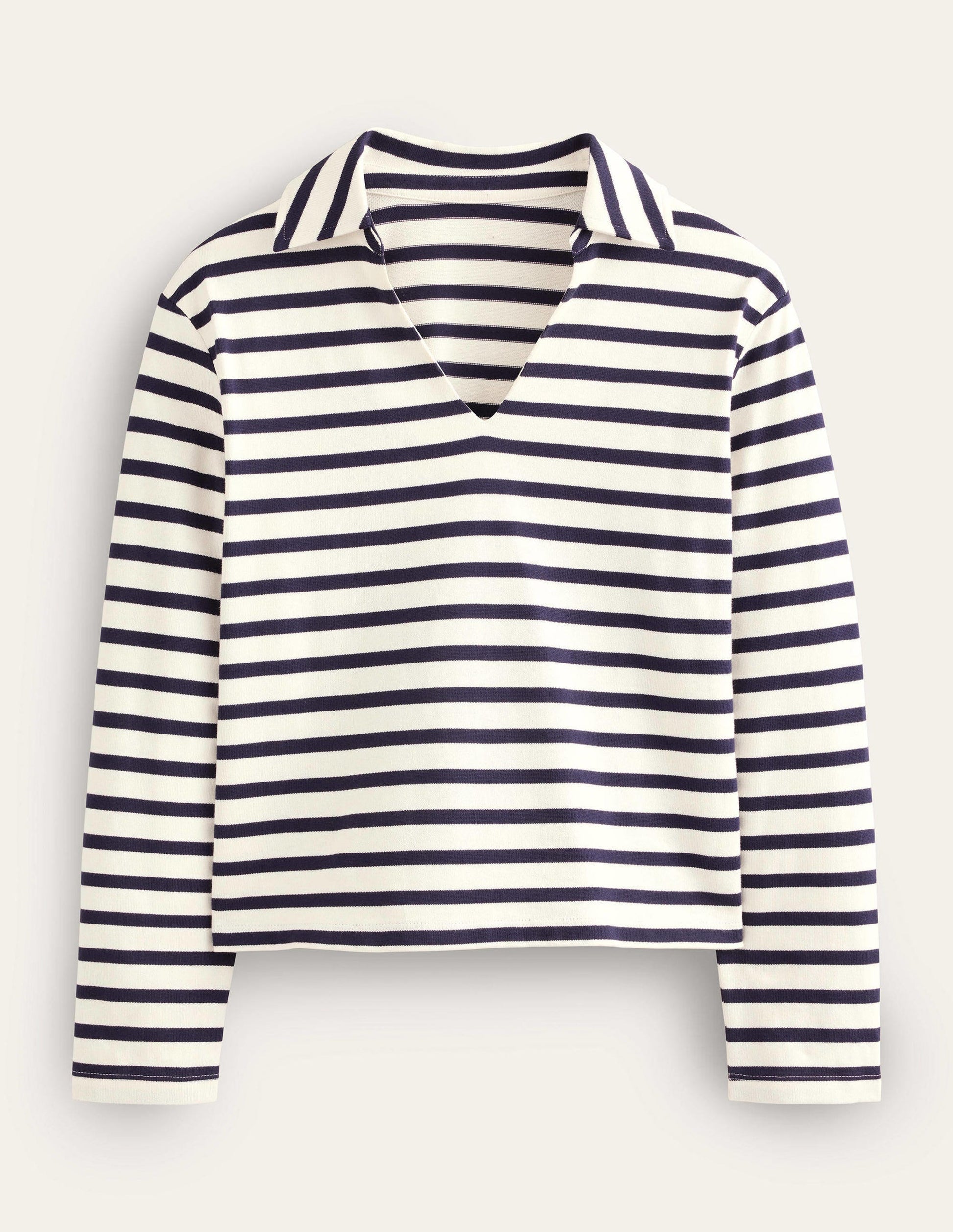 Notch Collar Stripe Top-Ivory/Navy Stripe-5