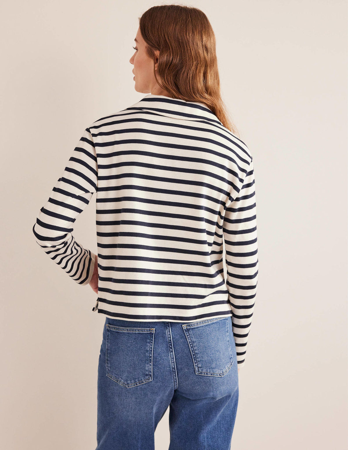 Notch Collar Stripe Top-Ivory/Navy Stripe - Image 3