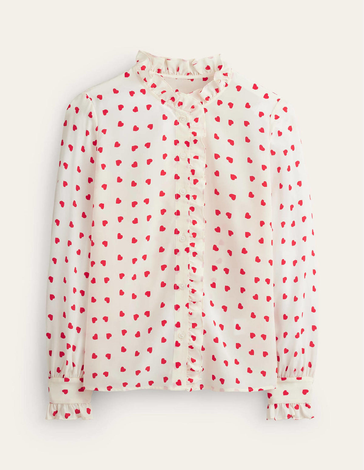 Ruffle Neck Silk Blouse-Ivory, Love Heart - Image 6