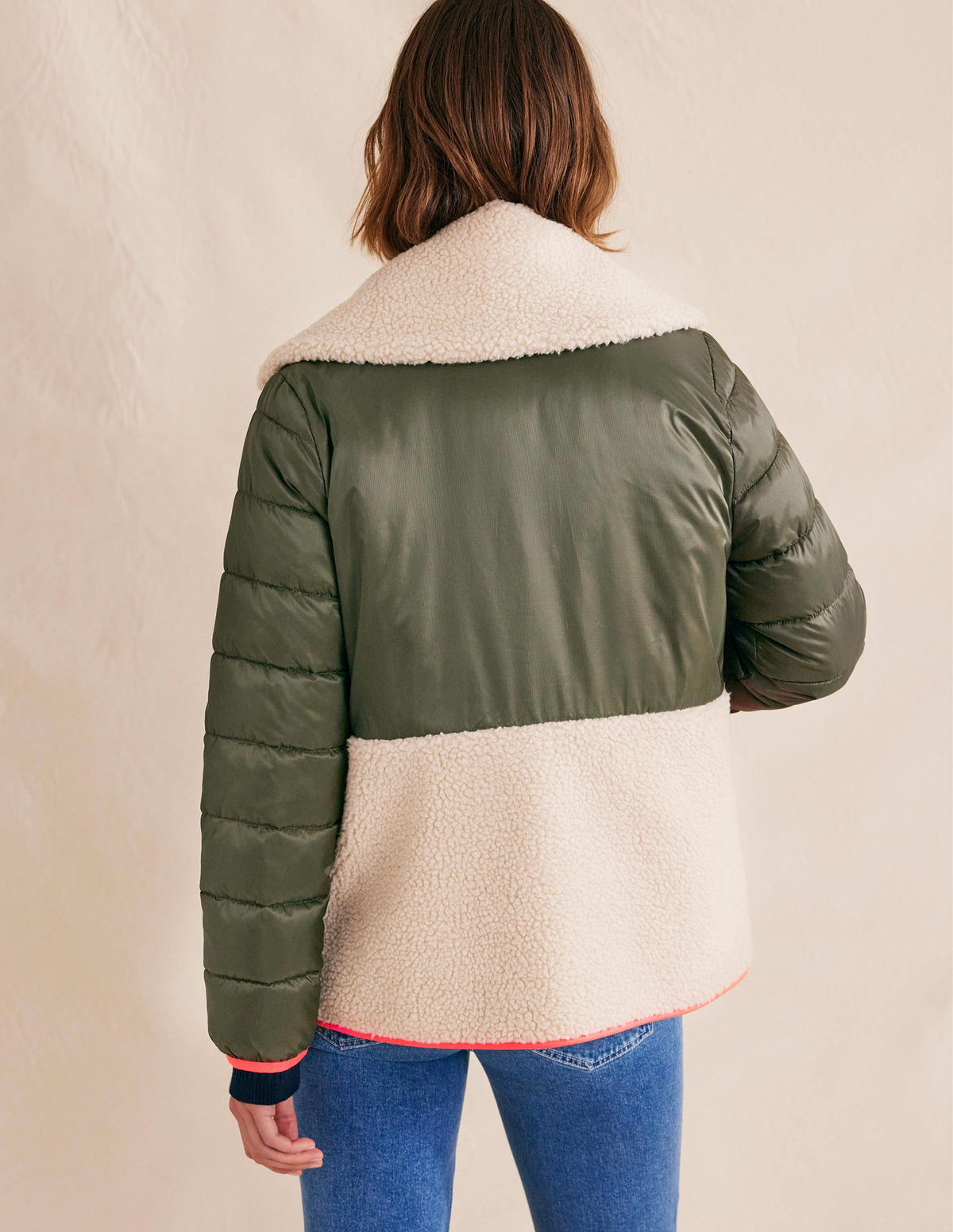Quilted Borg Jacket-Khaki - Image 3