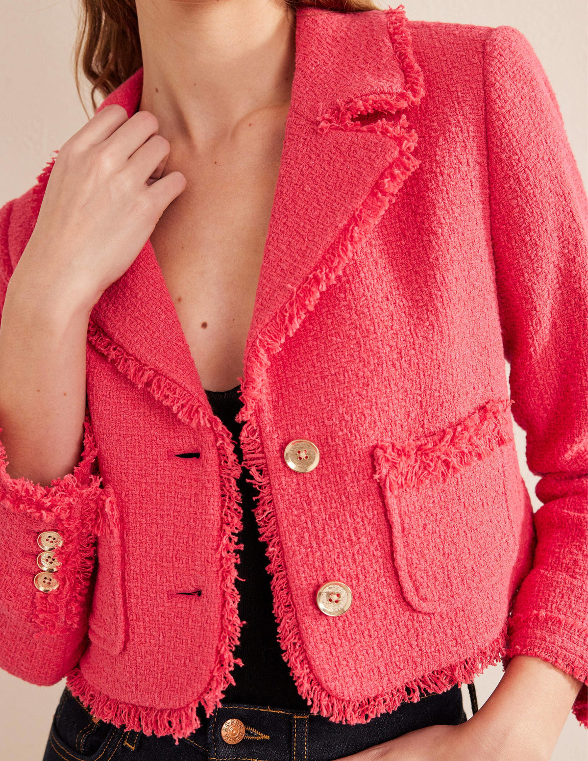 Kurze taillierte Jacke mit Struktur-Korallenrot - Image 2
