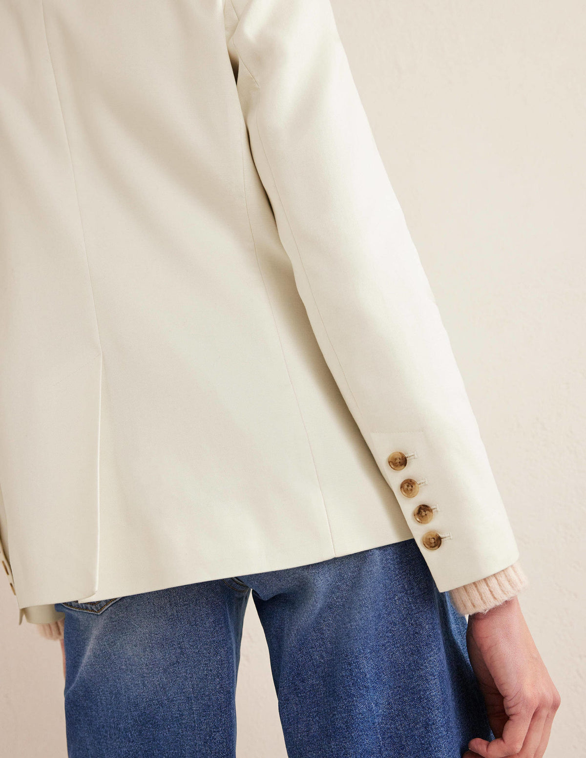 Doppelreihiger Twill-Blazer-Naturweiß - Image 6