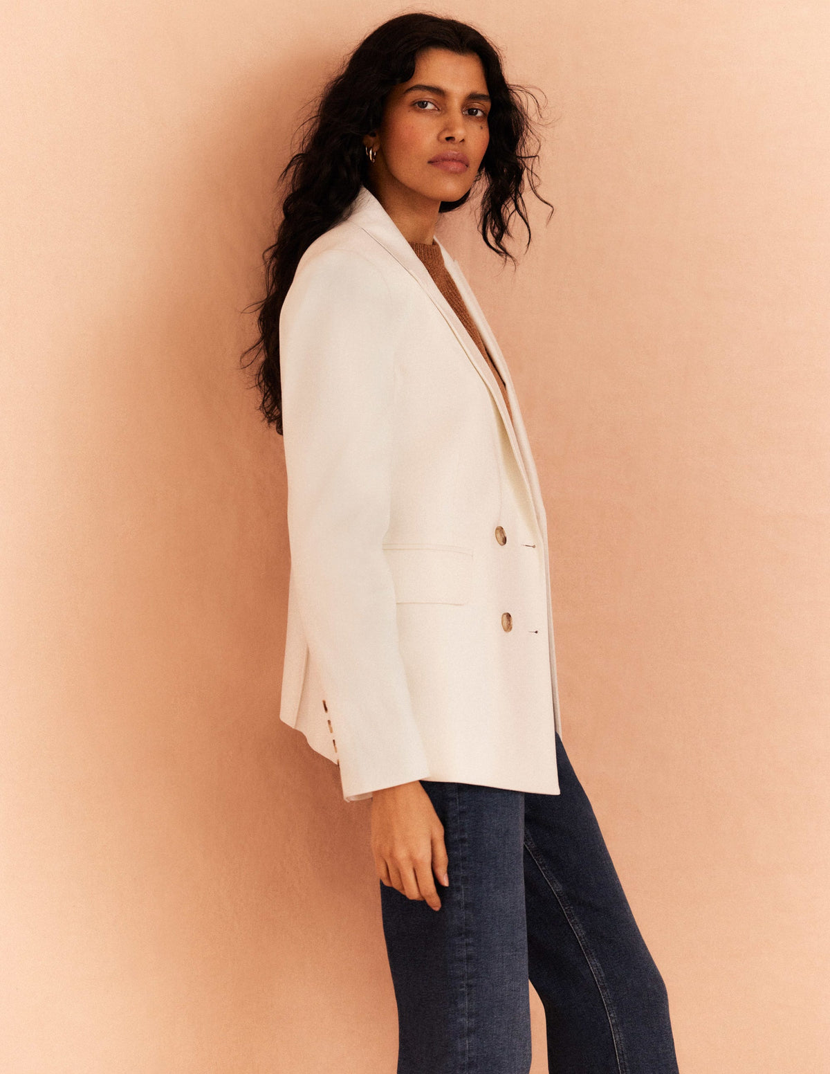 Doppelreihiger Twill-Blazer-Naturweiß-11