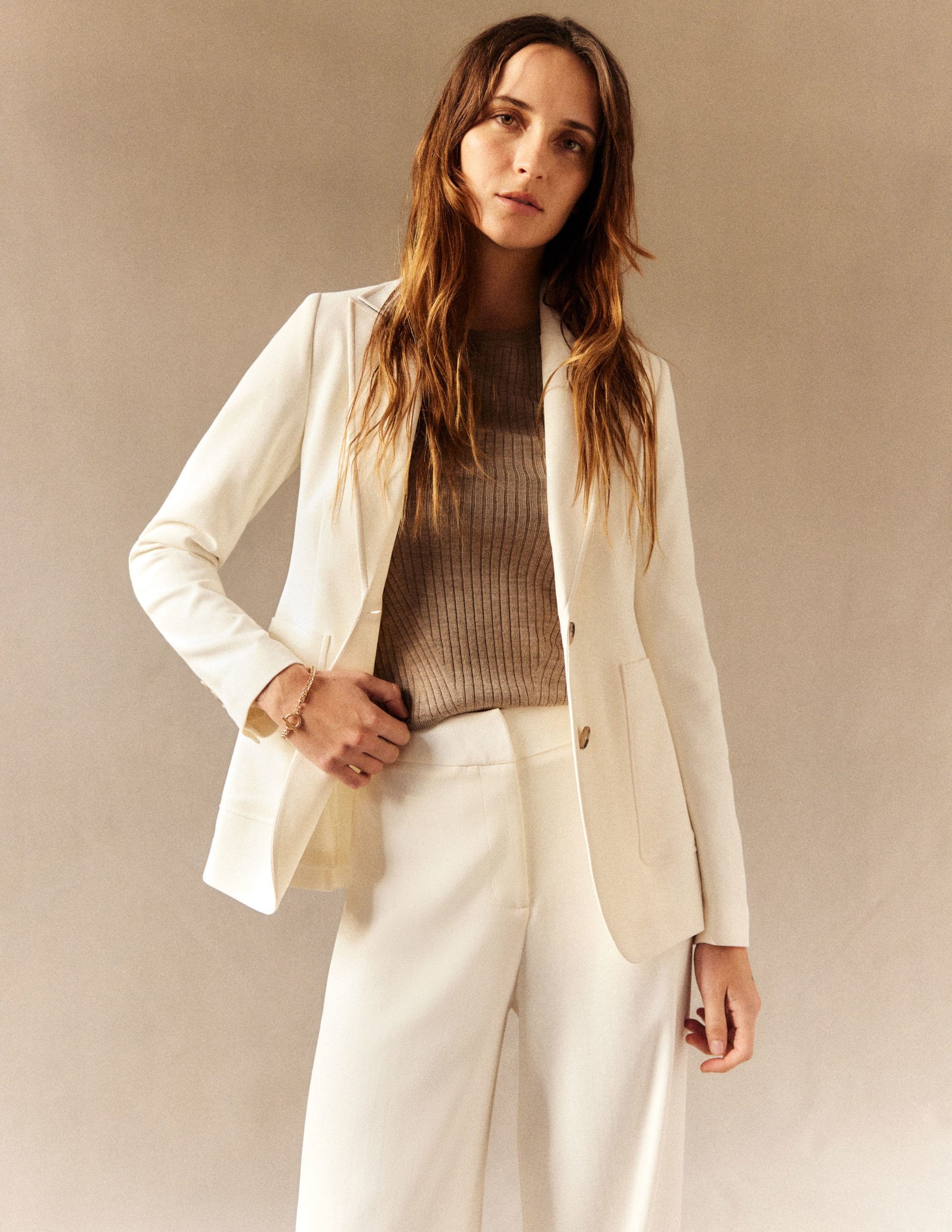 Fließender taillierter Blazer-Naturweiß-6
