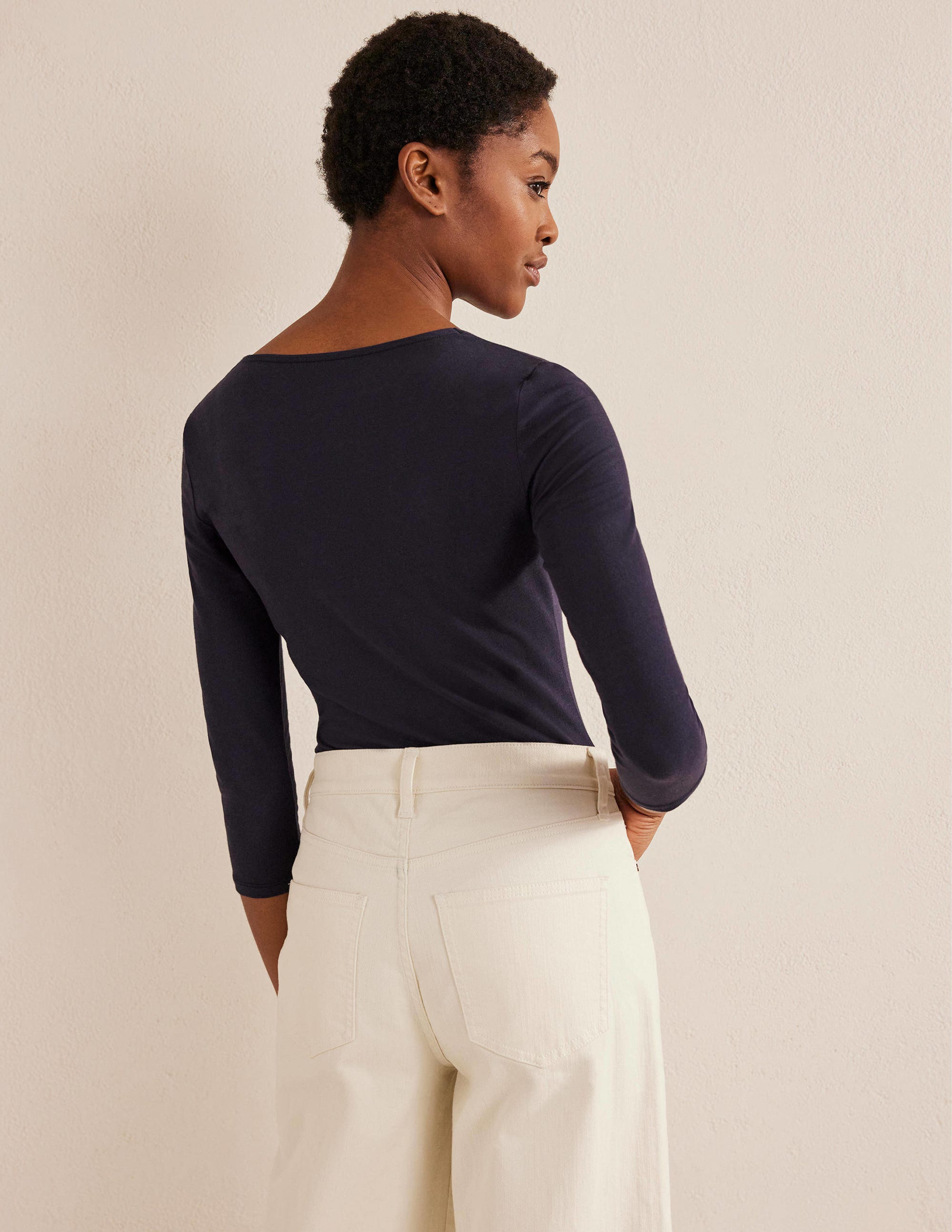 T-shirt à double épaisseur sur le devant-Bleu marine - Image 3