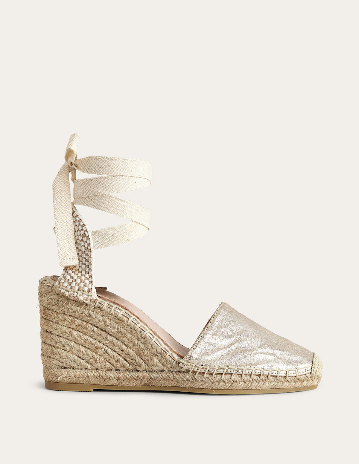 Espadrilles mit Keilabsatz und eckiger Zehenpartie-Gold-Metallic, Leder-1