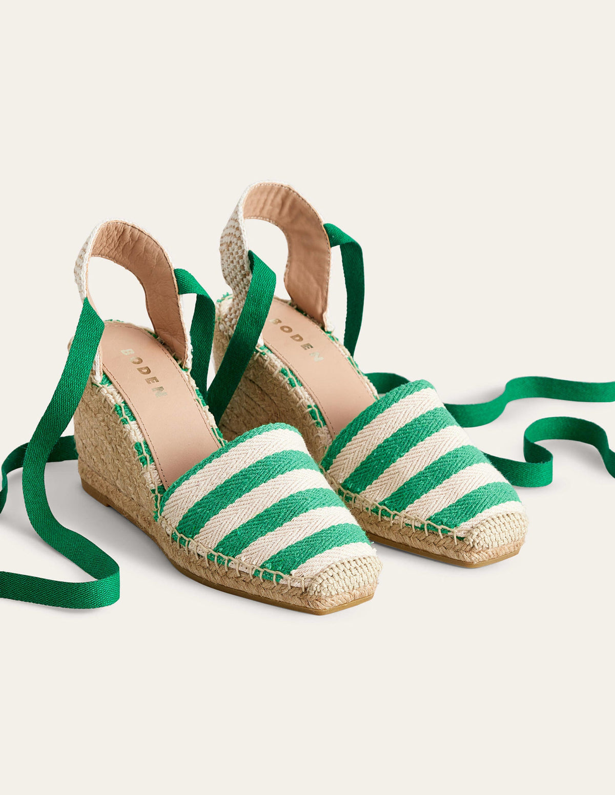 Espadrilles mit Keilabsatz und eckiger Zehenpartie-Grün, Gestreift-2