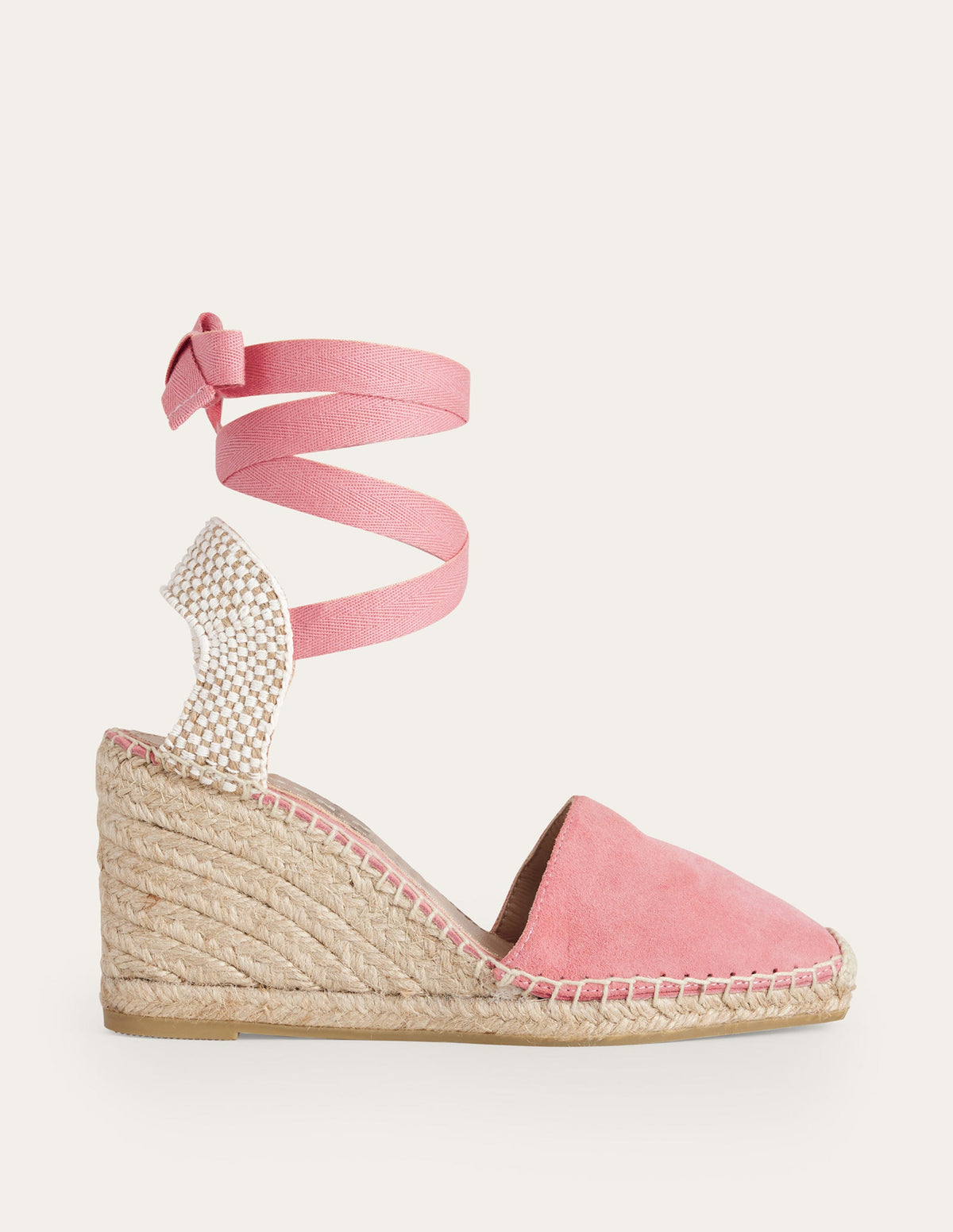 Espadrilles mit Keilabsatz und eckiger Zehenpartie-Pastellrosa, Veloursleder-2