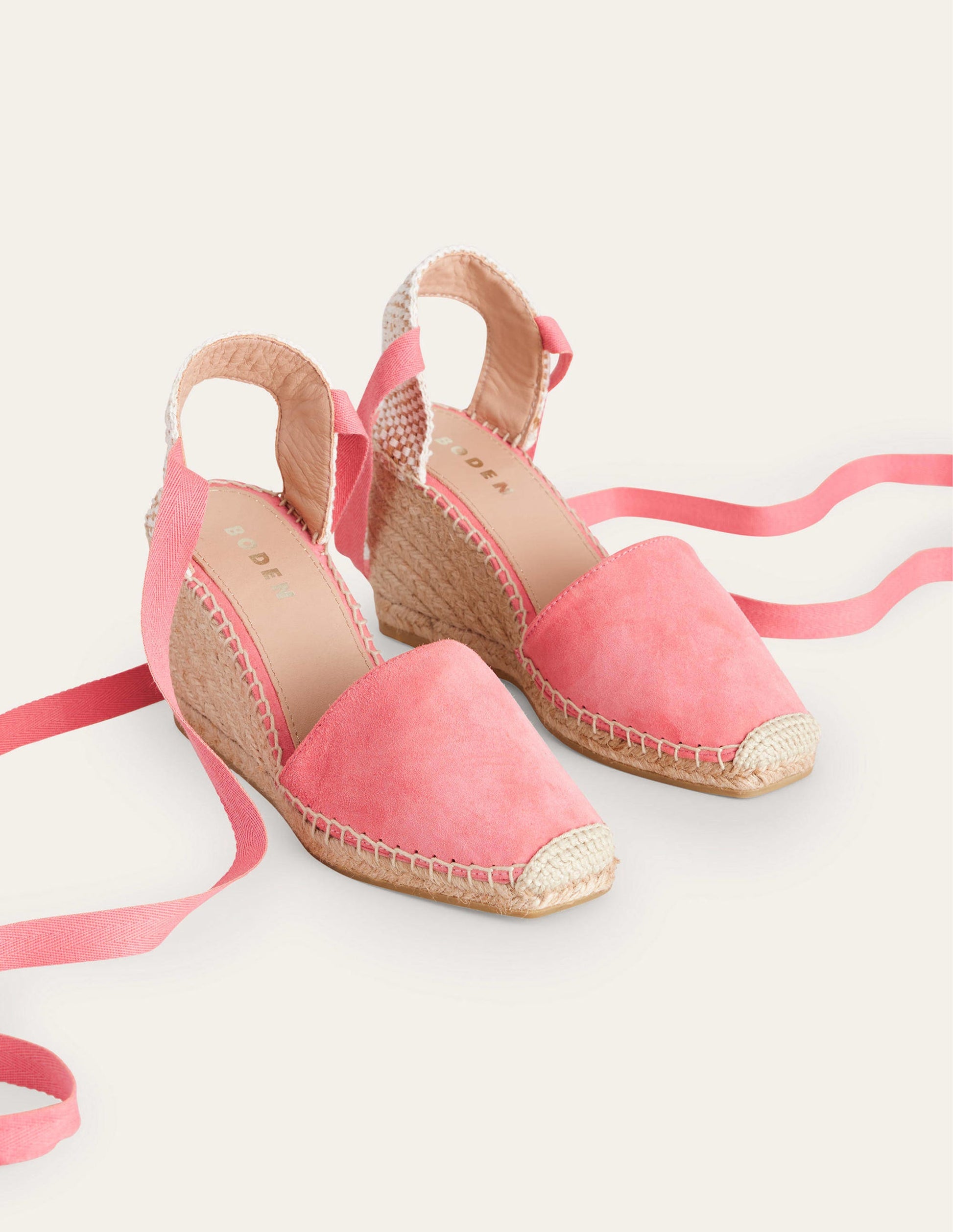 Espadrilles mit Keilabsatz und eckiger Zehenpartie-Pastellrosa, Veloursleder-3
