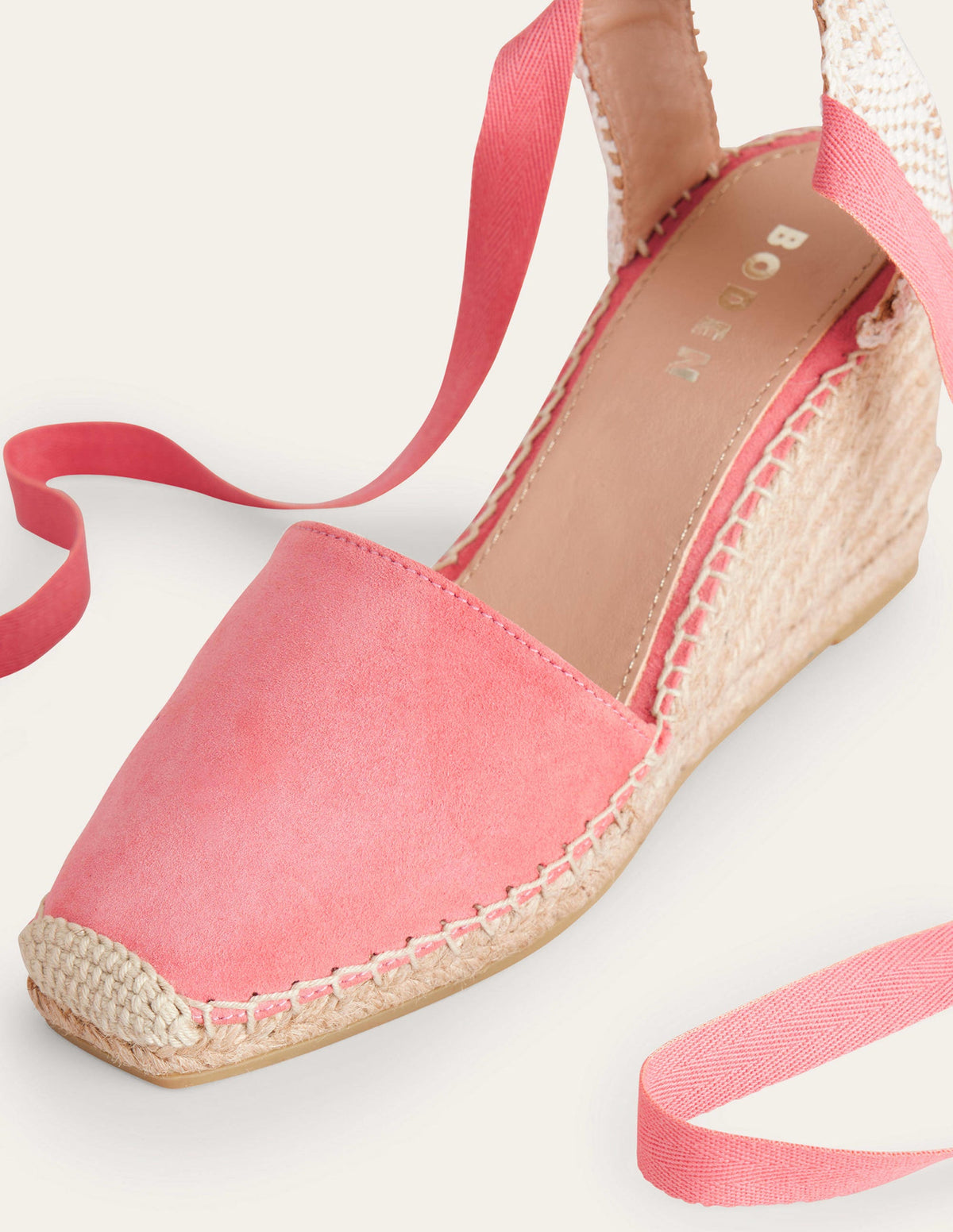Espadrilles mit Keilabsatz und eckiger Zehenpartie-Pastellrosa, Veloursleder - Image 4