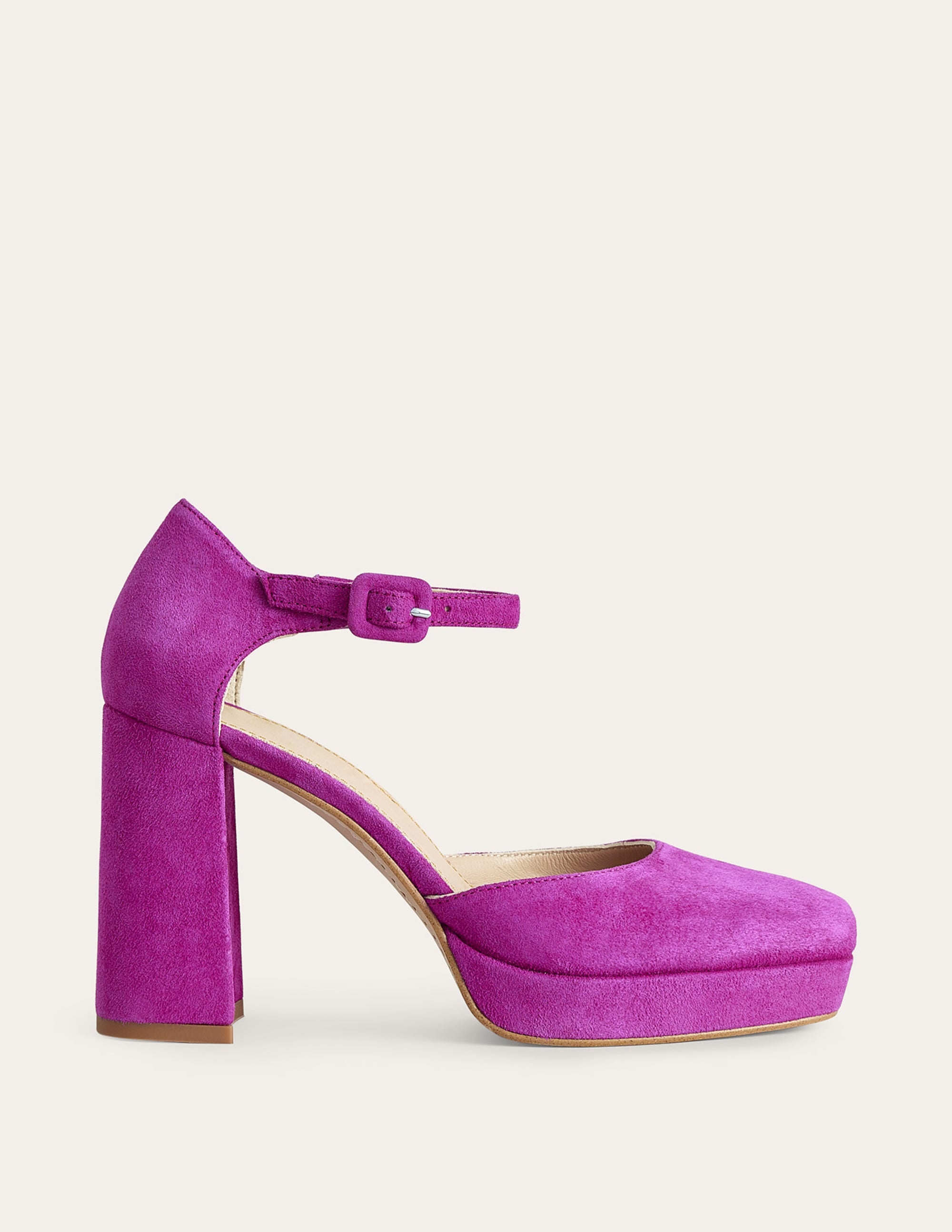 Chaussures compensées à talons et bout fermé-Daim rose violette profond - Image 1
