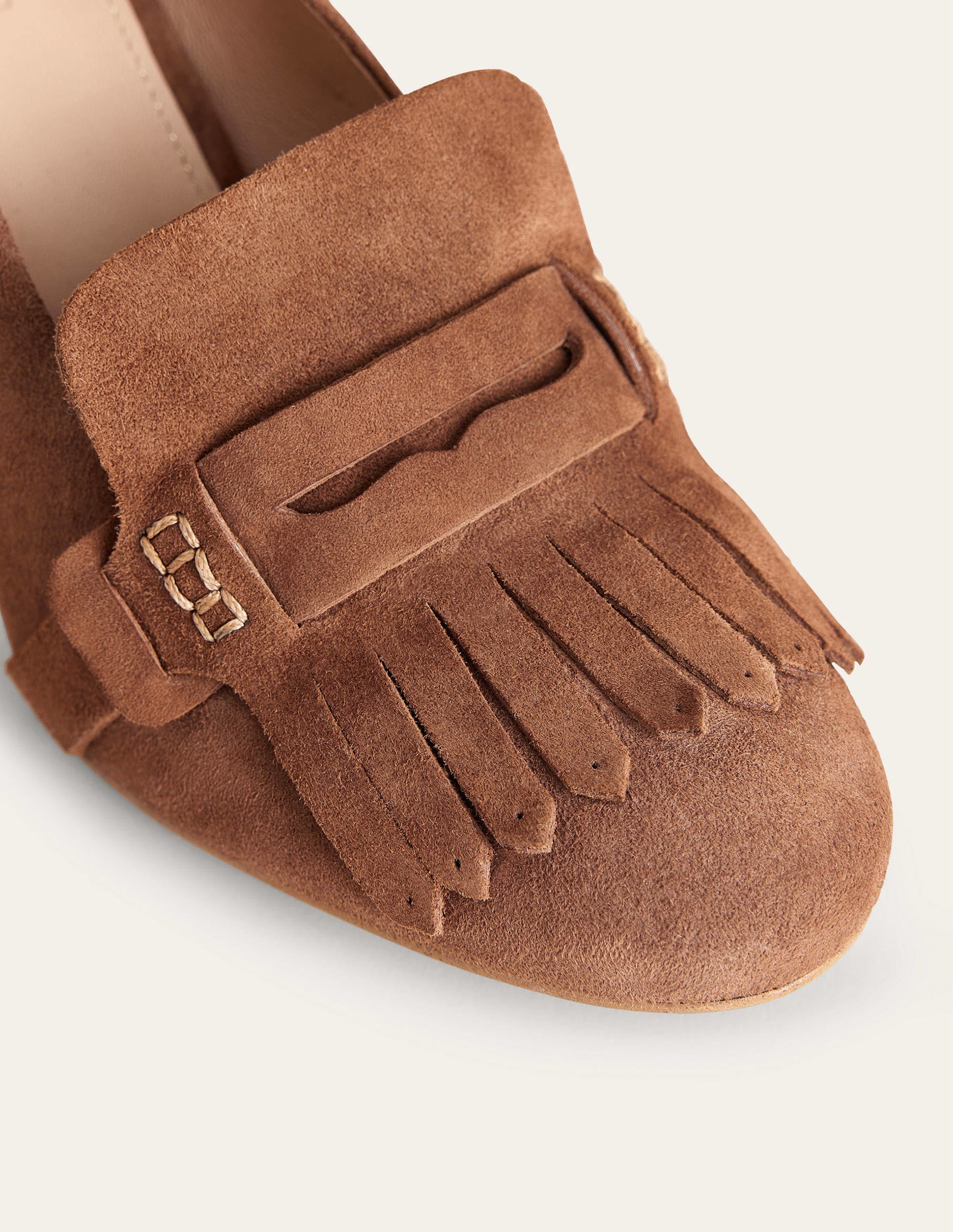 Absatz-Loafer mit Fransendetail-Goldbraun, Veloursleder - Image 3