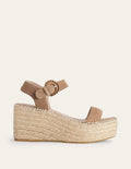 Espadrilles mit Keilabsatz-Eichelbraun, Veloursleder