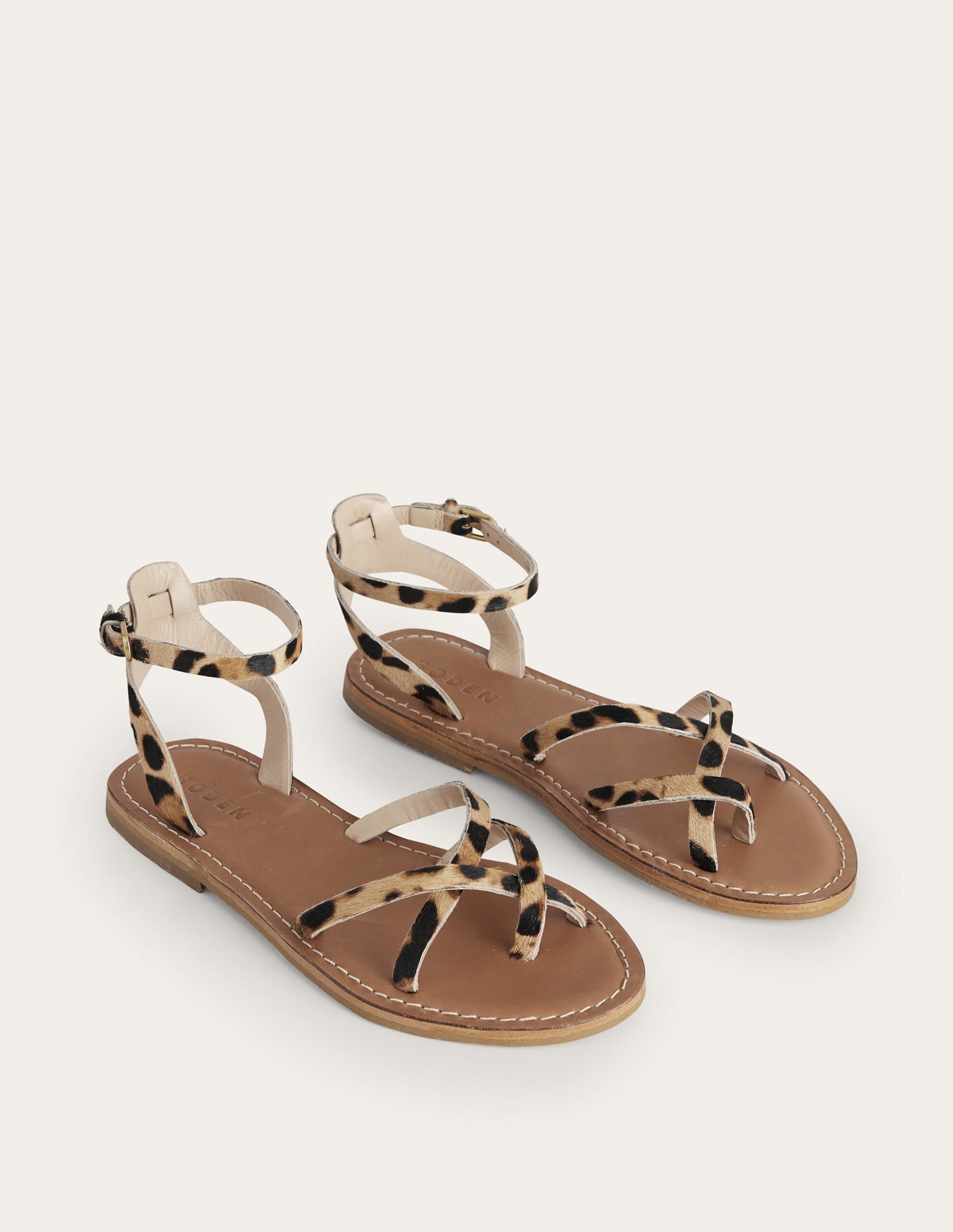 Einfache Sandalen mit flacher Sohle-Klassisch, Leopardenmuster/Ponyhaar-3