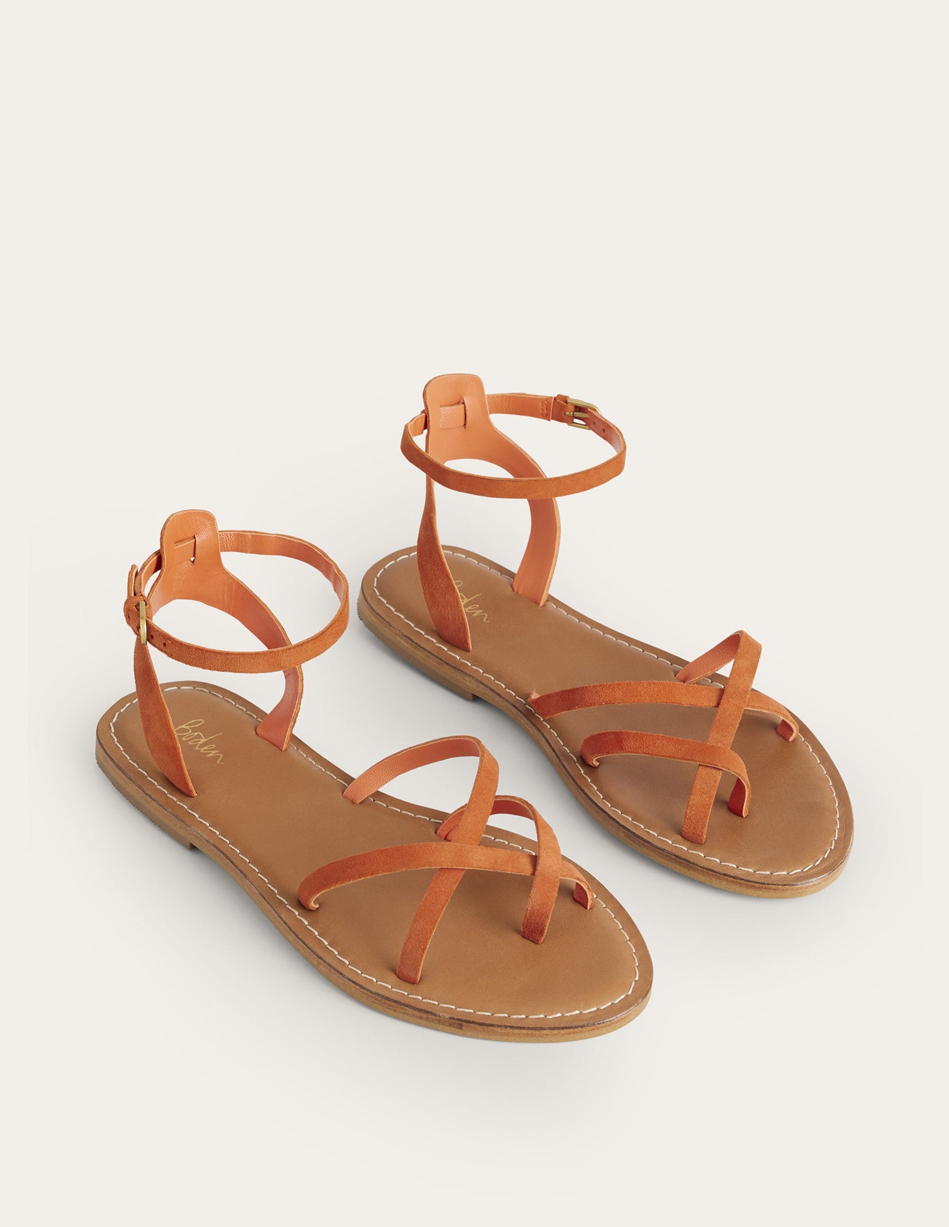 Einfache Sandalen mit flacher Sohle-Zinnoberrot, Veloursleder-2