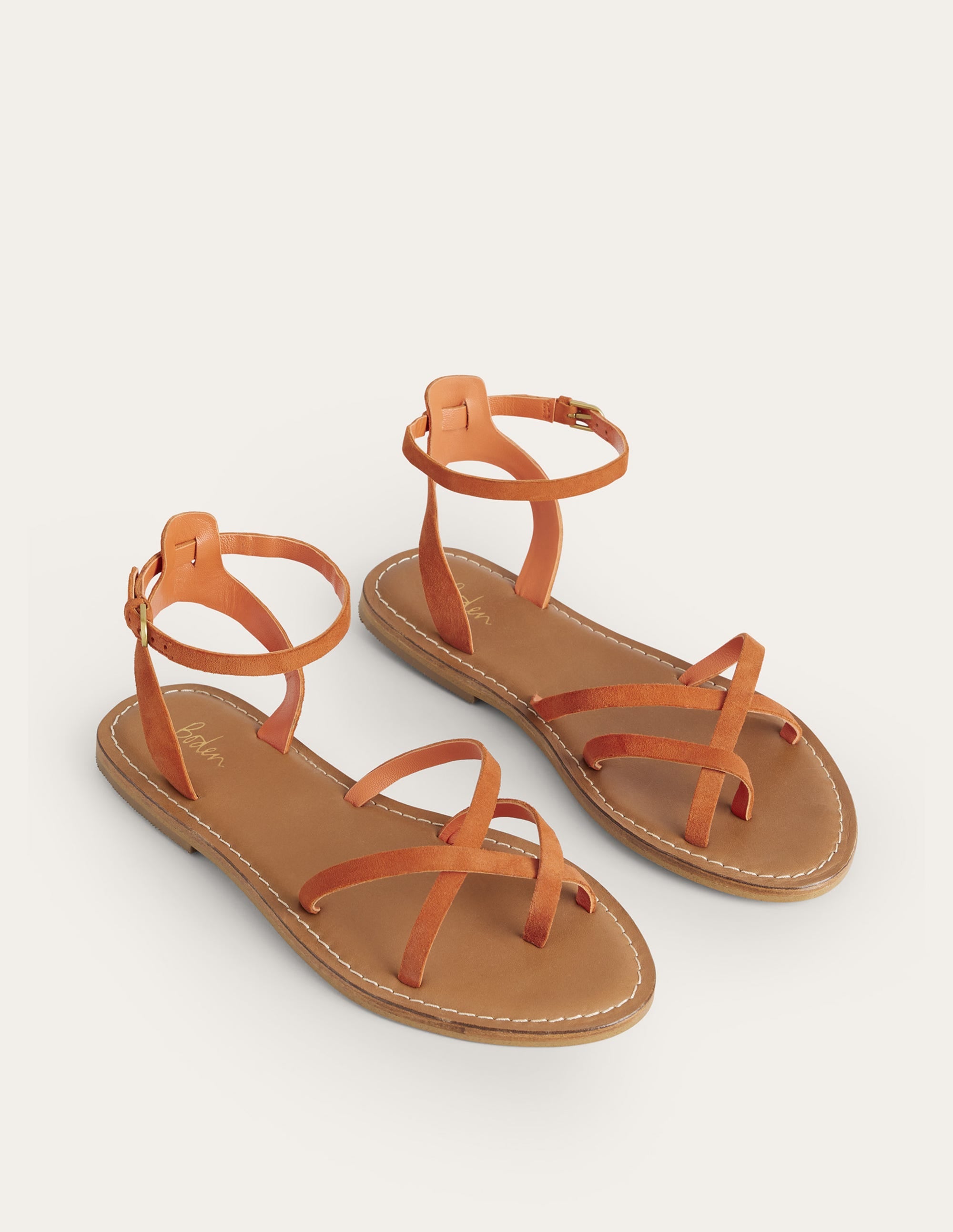 Einfache Sandalen mit flacher Sohle-Zinnoberrot, Veloursleder - Image 2