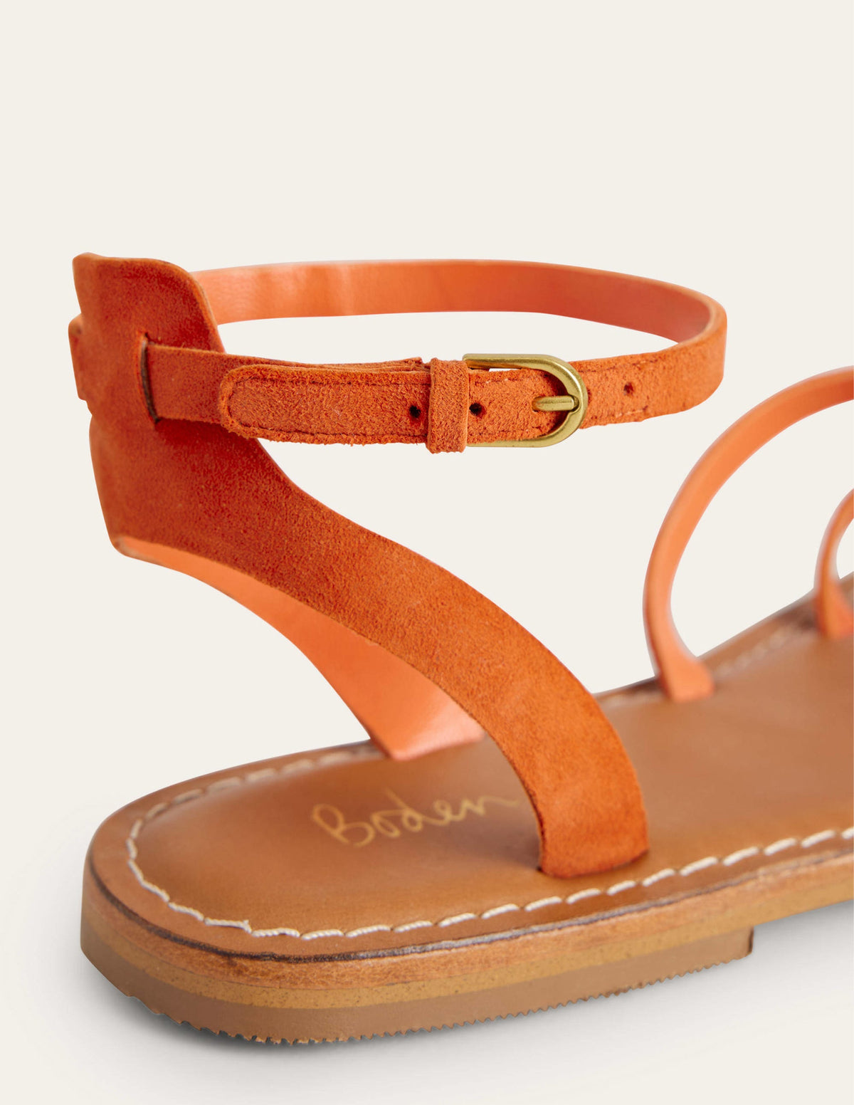 Einfache Sandalen mit flacher Sohle-Zinnoberrot, Veloursleder - Image 3