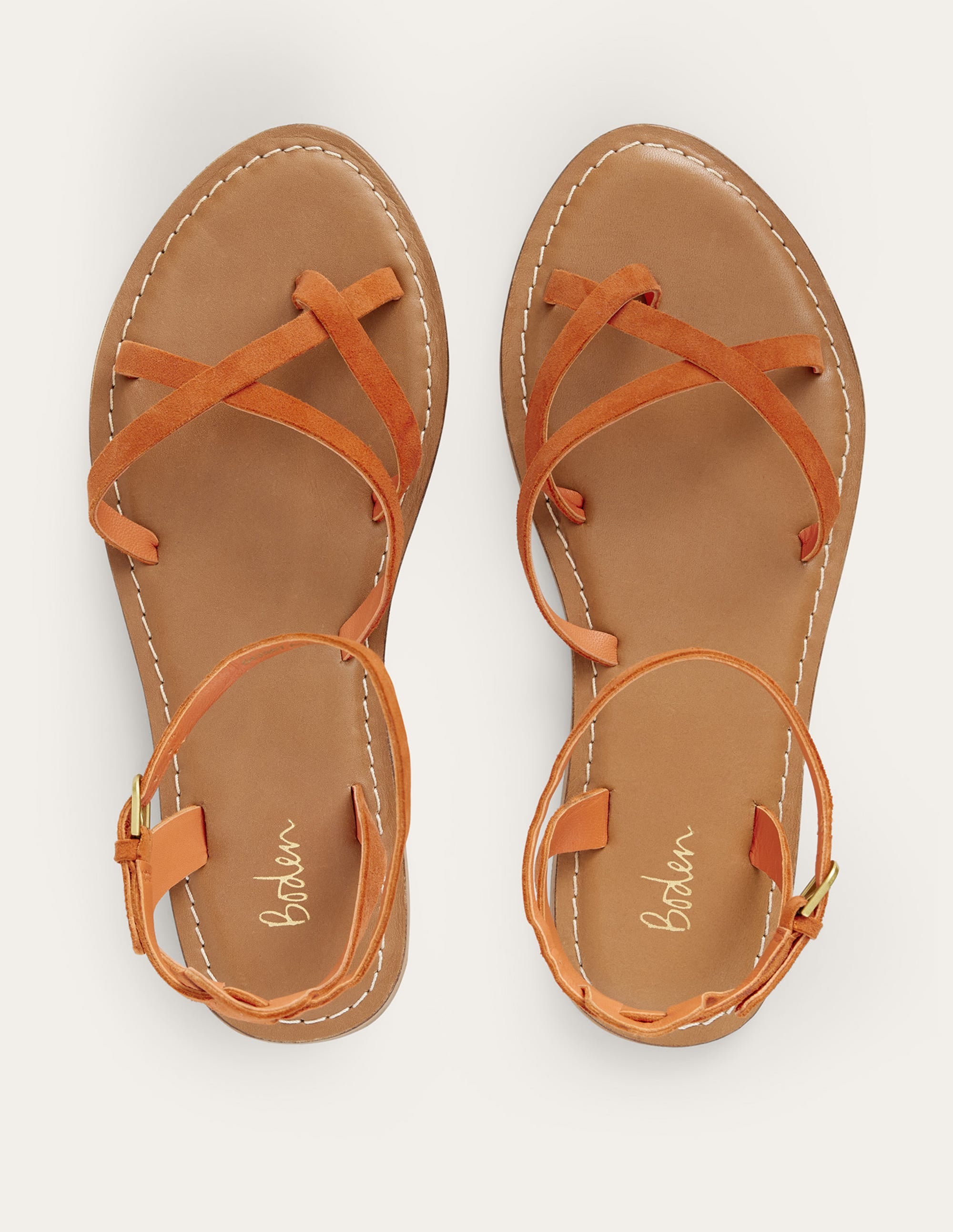 Einfache Sandalen mit flacher Sohle-Zinnoberrot, Veloursleder - Image 4