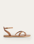 Sandales plates simples-Cuir fauve