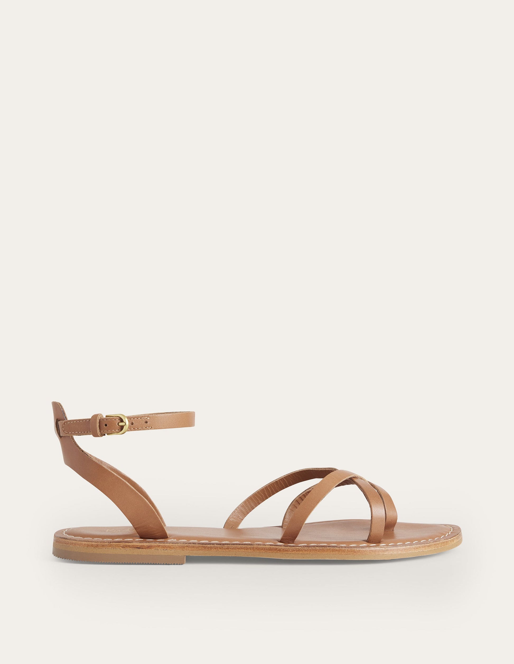 Sandales plates simples-Cuir fauve-1