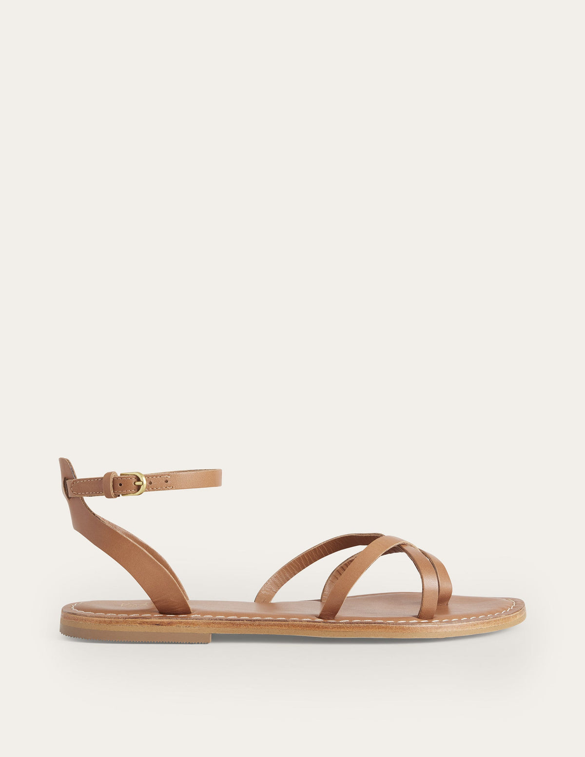 Sandales plates simples-Cuir fauve - Image 1