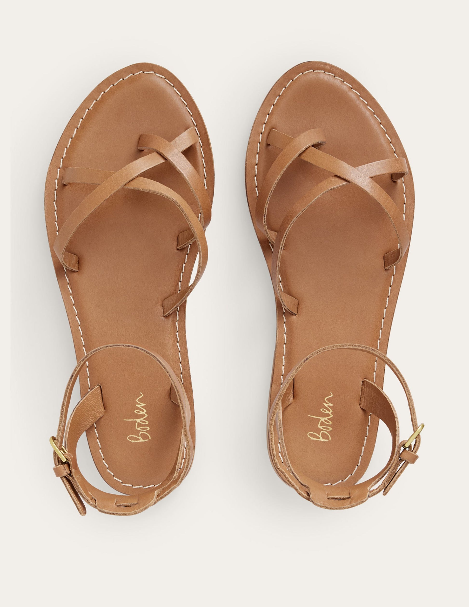 Sandales plates simples-Cuir fauve-4
