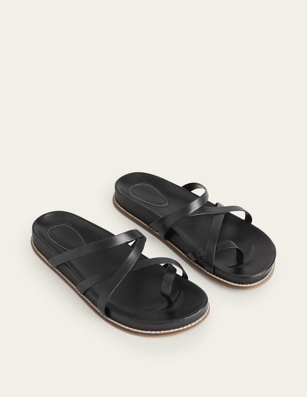 Multi Strap Flat Sandals-Black Leather-2