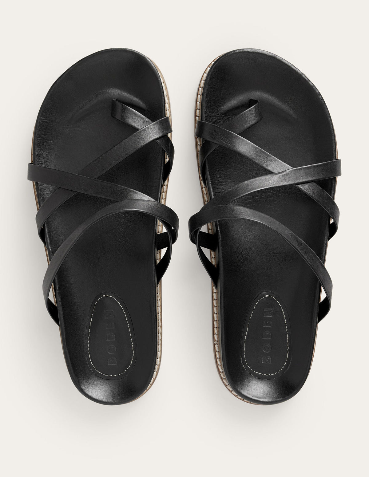 Multi Strap Flat Sandals-Black Leather - Image 4