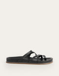 Multi Strap Flat Sandals-Black Leather
