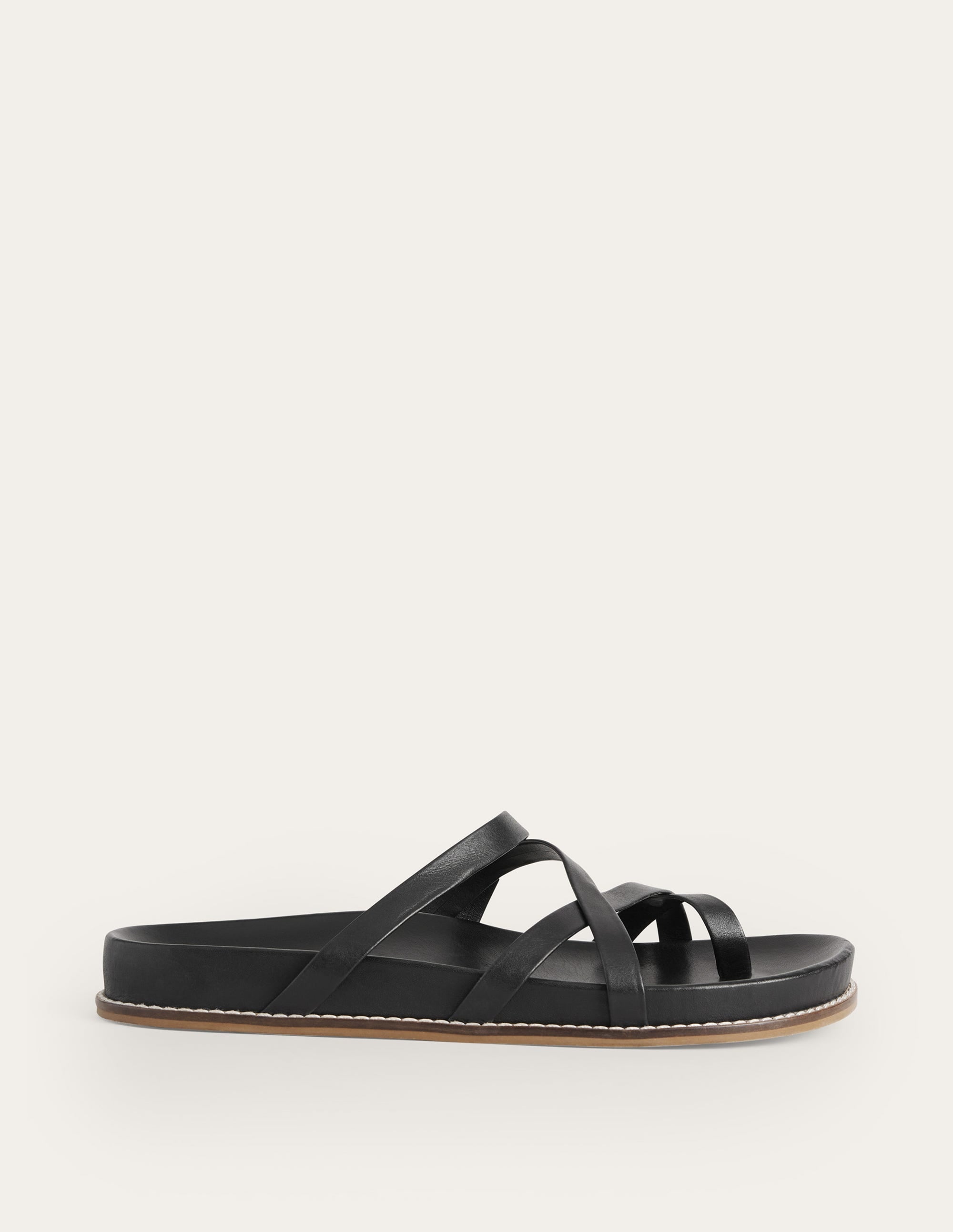 Multi Strap Flat Sandals-Black Leather - Image 1