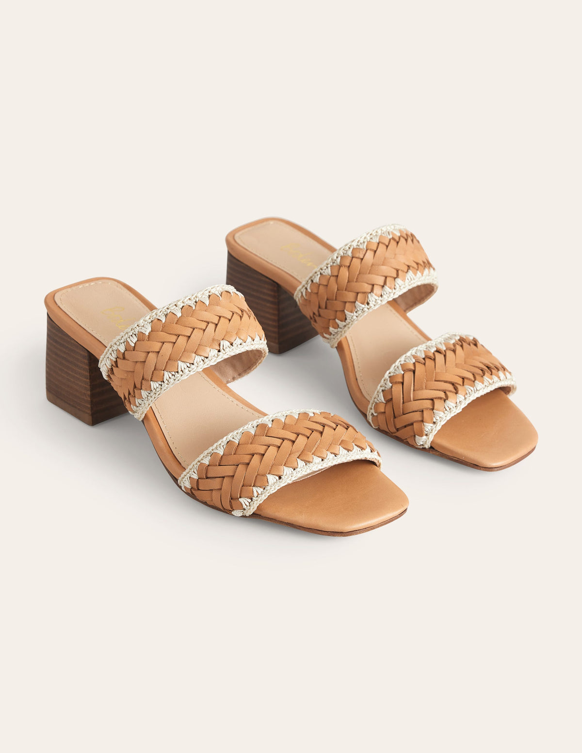 Woven Strap Heeled Sandals-Tan Woven Leather-2