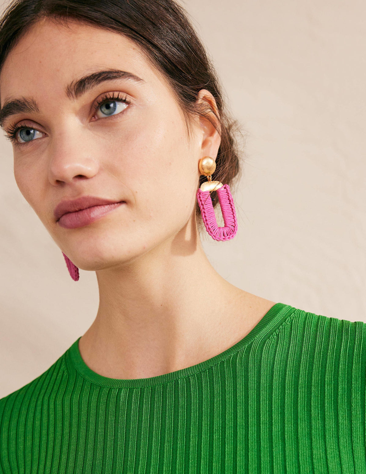 Wrapped Rectangle Earrings-Amazing Pink - Image 1