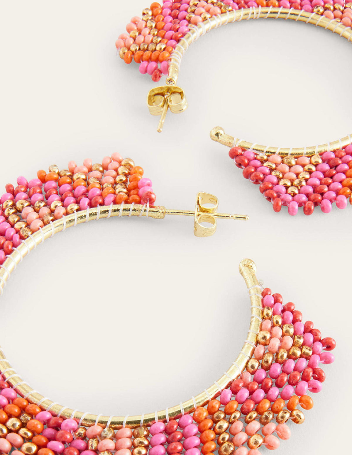 Metall-Creolen im Boho-Stil mit Perlen-Rosa/Bunt-3